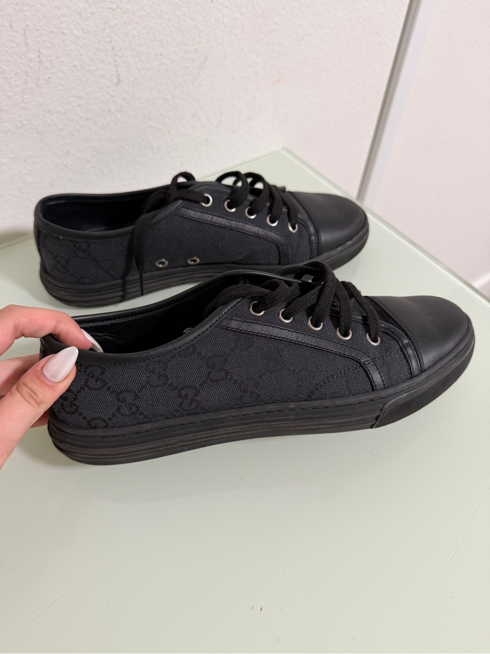 Gucci Black GG Monogram Low-Top Sneakers - Picture 2 of 8